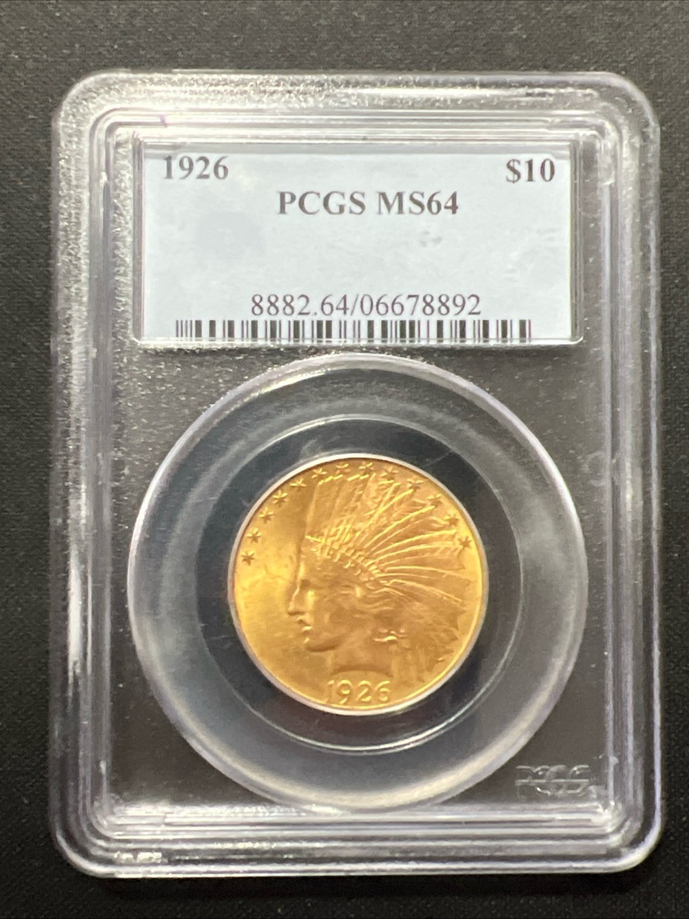 1926 $10 INDIAN HEAD GOLD EAGLE CERTIFIED PCGS GRADED MS64